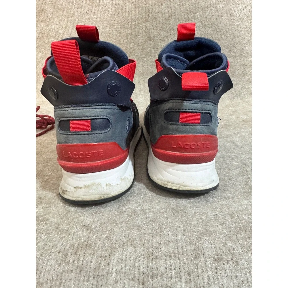 Lacoste Run Breaker Mid Sneakers Mens 8 Navy Red Suede Leather High Top